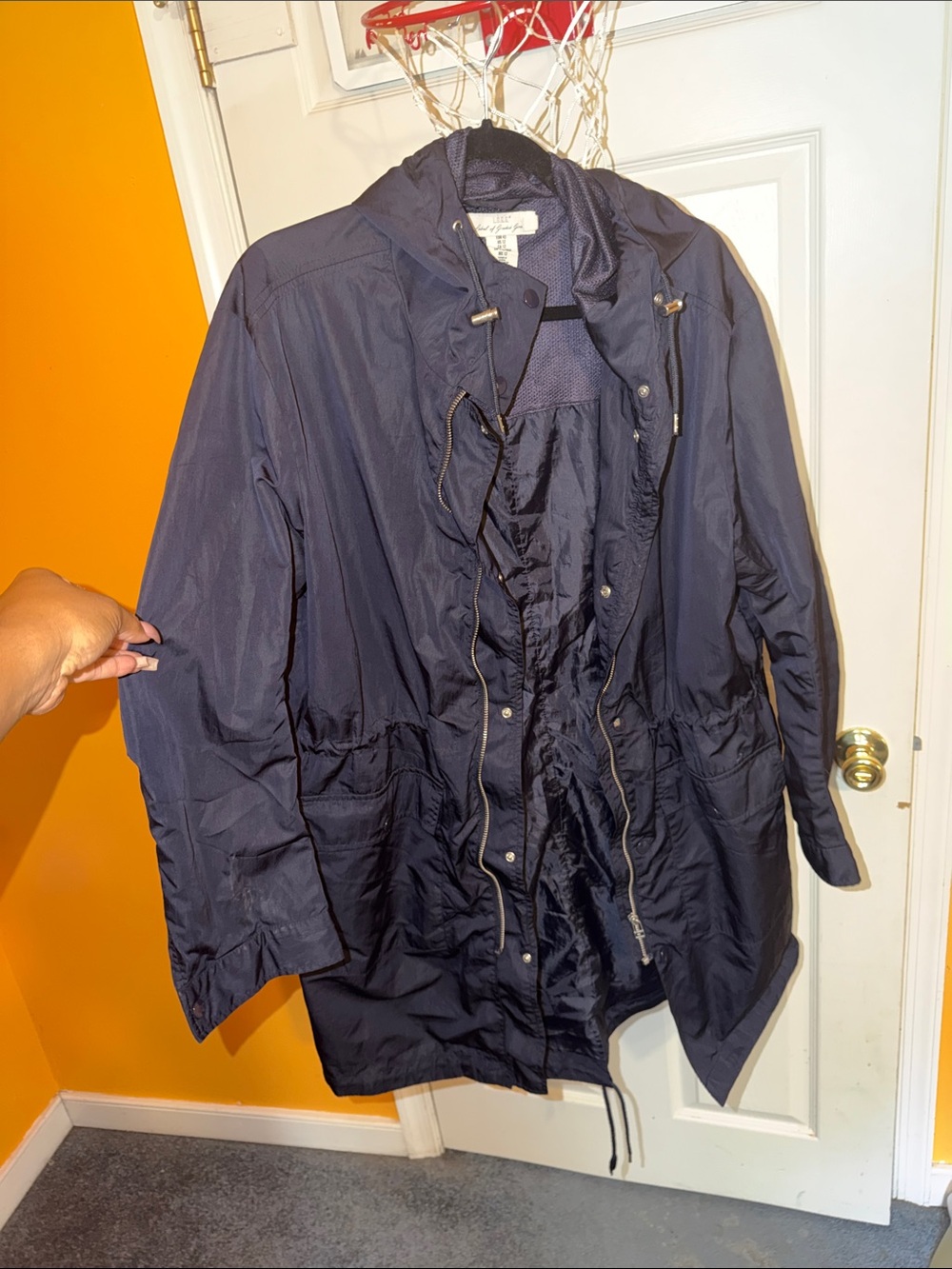 Classic Navy Hooded Bomber Jacket with Drawstring Waist
